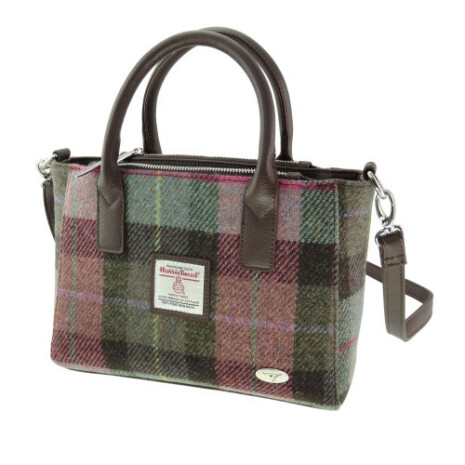 Tote Bag "Brora" i Harris Tweed - Muted Green & Rose Pink Tartan