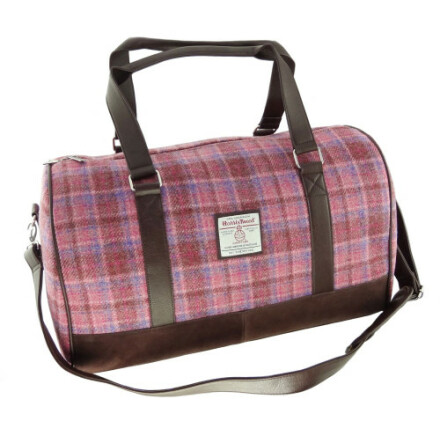 Weekend Bag &quot;Clyde&quot; i Harris Tweed - Pink Check