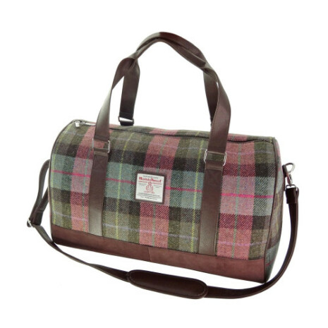 Weekend Bag "Clyde" i Harris Tweed - Muted Green & Rose Pink Tartan