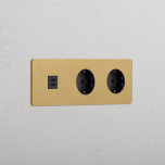 Eluttag dubbelt + USB-C Antique Brass/Svart