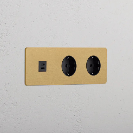 Eluttag dubbelt + USB-C Antique Brass/Svart