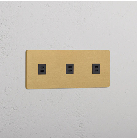 3 x Dubbelt USB-C uttag Antique Brass/Svart