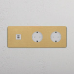 Eluttag dubbelt + USB-C Antique Brass/Vitt