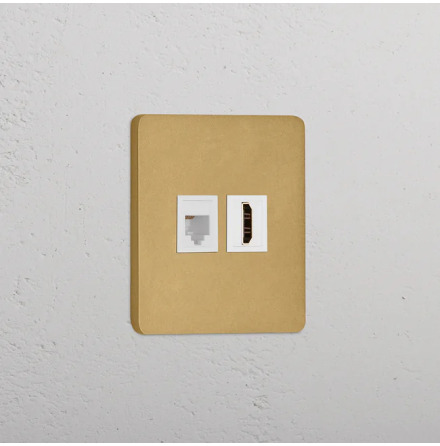Data + HDMI uttag Antique Brass/Vitt