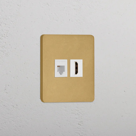 Data + HDMI uttag Antique Brass/Vitt