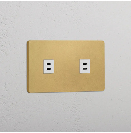2 x Dubbelt USB-C uttag Antique Brass/Vitt