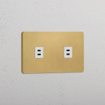 2 x Dubbelt USB-C uttag Antique Brass/Vitt