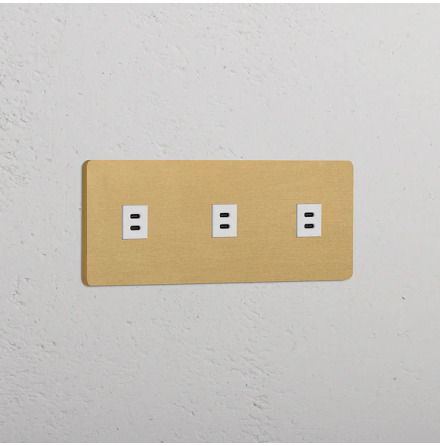 3 x Dubbelt USB-C uttag Antique Brass/Vitt