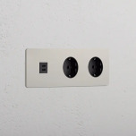 Eluttag dubbelt + USB-C Nickel/Svart